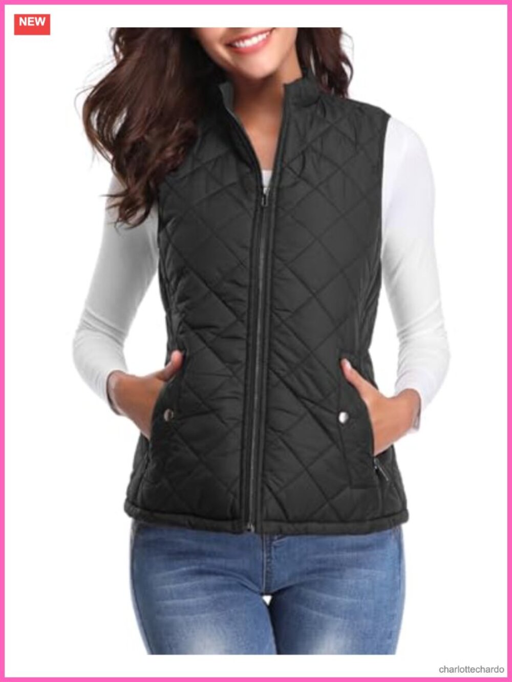 Quilted Puffer Vest Sleeveless Stand Collar Zip Gilet Lightweight